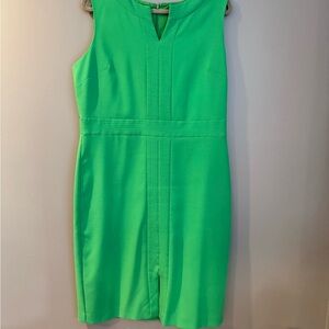 Ann Taylor Green Sheath Midi Dress V-Neck Sleeveless